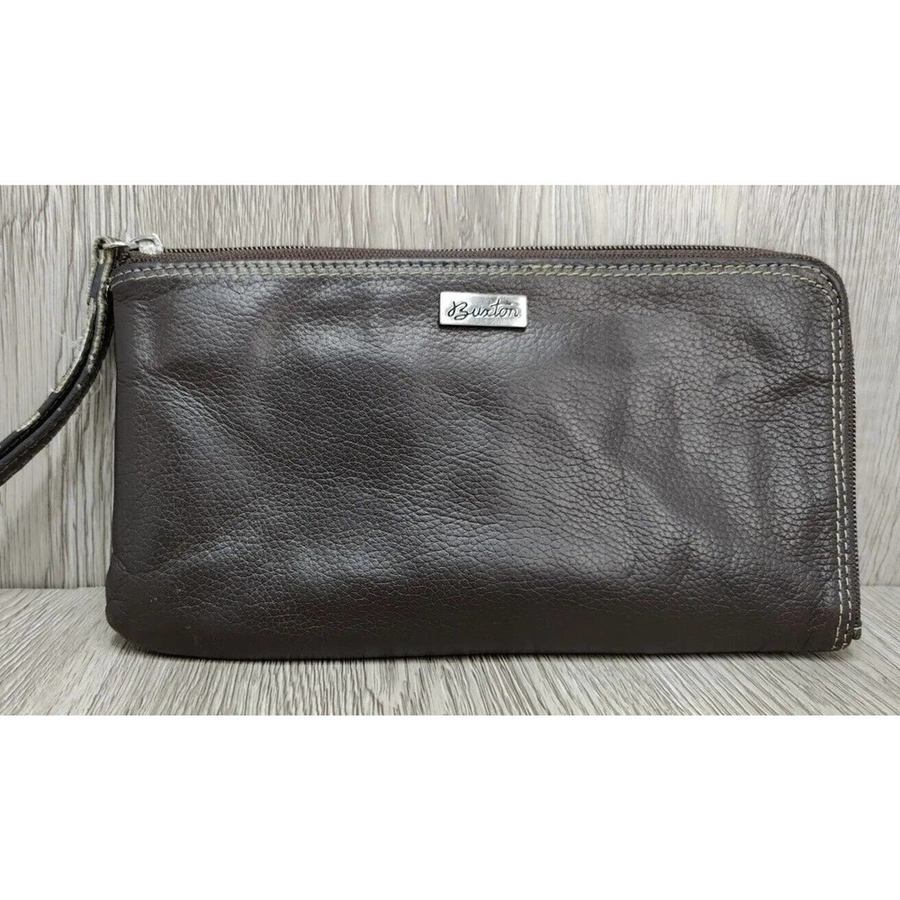 Buxton Women's Wristlet brown Pebbled real Leather With RFID card holder wallet